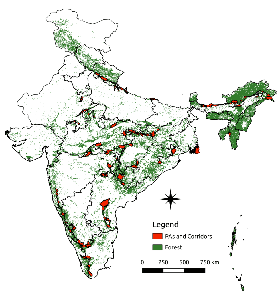 32 tiger corridors in India - source- National Tiger Conservation Authority in India
